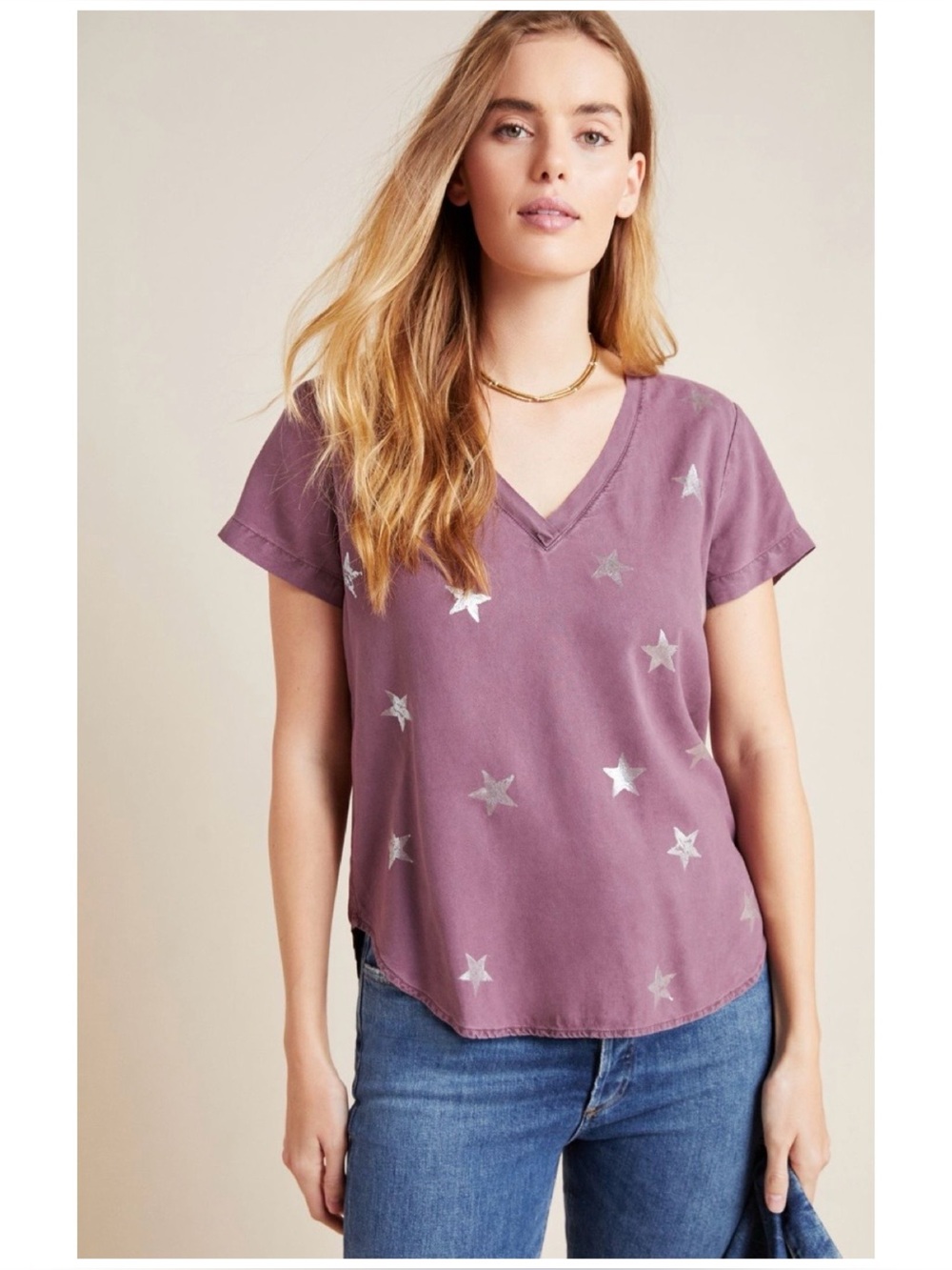 NWOT Anthropologie Cloth & Stone Junie Top In Lilac Stars  Size XS